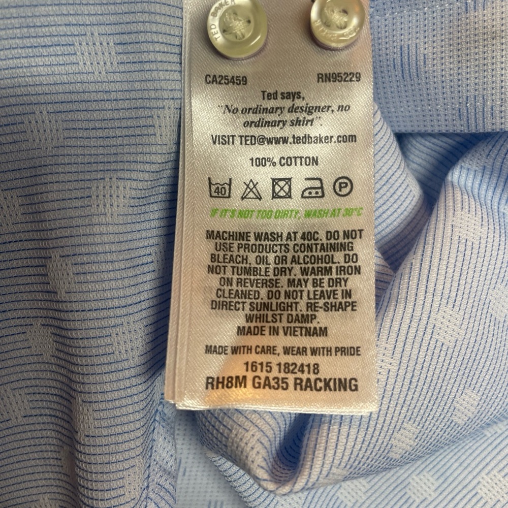 Ted Baker Endurance Light Blue Geometric Button Down Shirt size 16‎ - Picture 5 of 14